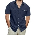 thumbnail image 1 of USNSM (M-5XL) Men's Plus Size Cotton Linen Short Sleeve Shirts Casual Lightweight Button Down Shirts Tops with Pocket Blue XL, 1 of 7