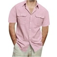 thumbnail image 1 of USNSM (M-5XL) Men's Plus Size Cotton Linen Short Sleeve Shirts Casual Lightweight Button Down Shirts Tops with Pocket Pink XL, 1 of 7