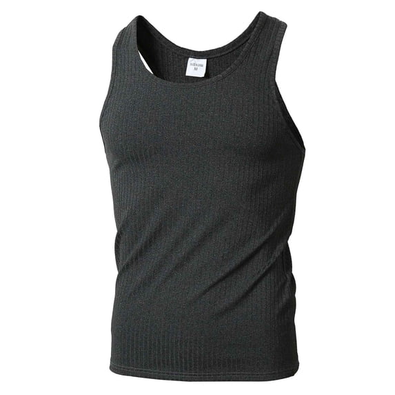 USNSM (M-5XL) Men's Plus Size Ribbed Tank Top Casual Workout Sleeveless Shirts Summer Lightweight Soft Gym Muscle Bodybuilding Tee Gray XXXL