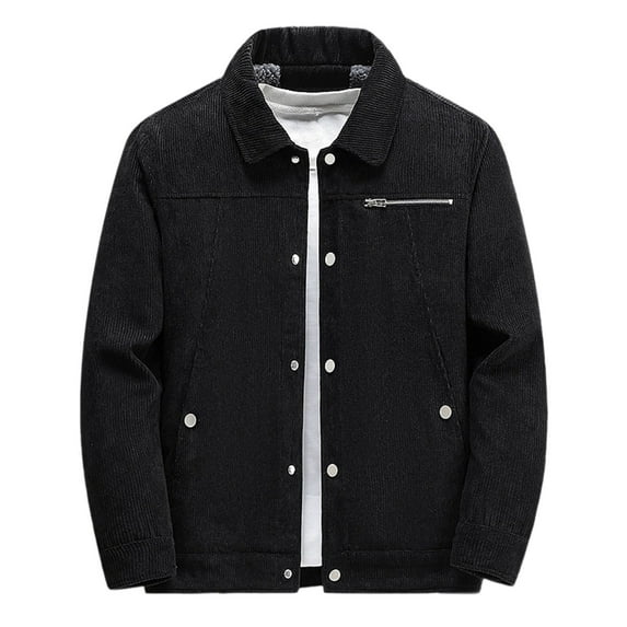 USNSM (M-5XL) Men's Plus Size Sherpa Lined Corduroy Jacket Lapel Button Vintage Casual Thickened Winter Warm Fleece Jacket Coat Black XXL