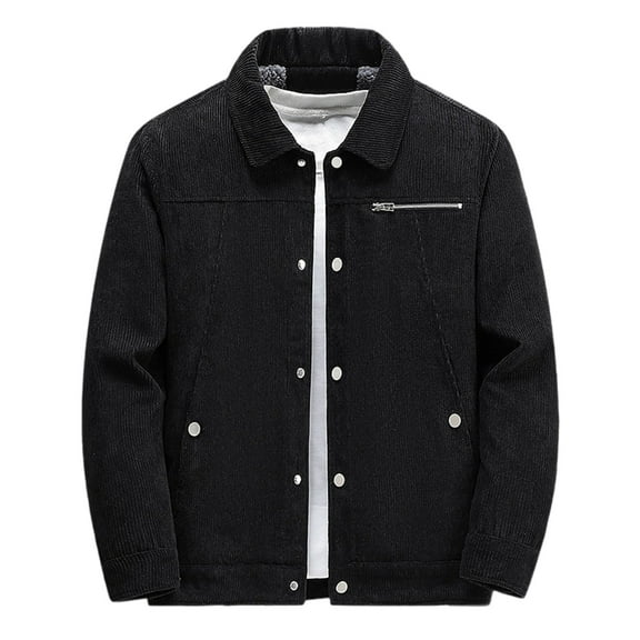 USNSM (M-5XL) Men's Plus Size Sherpa Lined Corduroy Jacket Lapel Button Vintage Casual Thickened Winter Warm Fleece Jacket Coat Black XXXXL