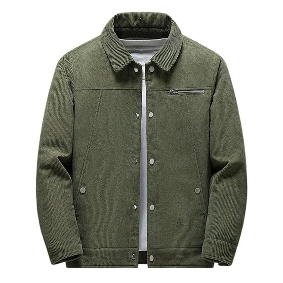USNSM (M-5XL) Men's Plus Size Sherpa Lined Corduroy Jacket Lapel Button Vintage Casual Thickened Winter Warm Fleece Jacket Coat Green XXXL