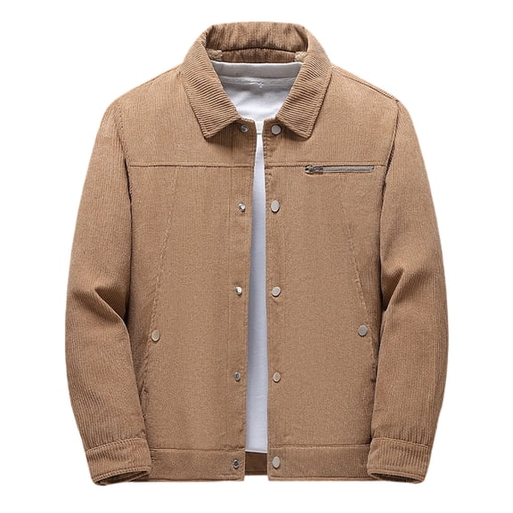 USNSM (M-5XL) Men's Plus Size Sherpa Lined Corduroy Jacket Lapel Button Vintage Casual Thickened Winter Warm Fleece Jacket Coat Yellow XXXXL