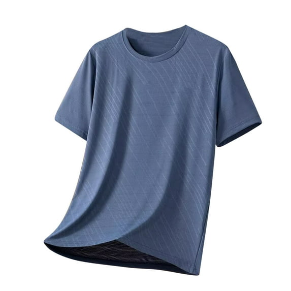 USNSM (M-5XL) Men's Summer Solid Color Short Sleeve T-Shirt Quick Dry Lightweight Outdoor Sports Ice Breathable Athletic Running Top Shirts Blue XXL