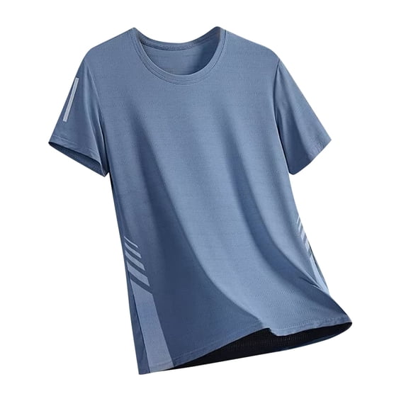USNSM (M-5XL) Men's Summer Solid Color Short Sleeve T-Shirt Quick Dry Lightweight Outdoor Sports Ice Breathable Athletic Running Top Shirts Blue XXL