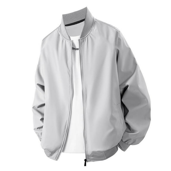 USNSM (M-5XL) Mens Big and Tall Windproof Bomber Jacket Lightweight Windbreaker Outdoor Zipper Pocket Loose Casual Coat Gray XL