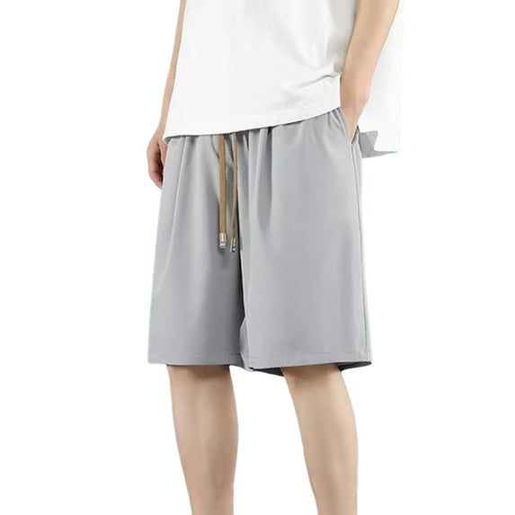 USNSM (M-5XL) Mens Plus Size Casual Shorts Summer Drawstring Twill Chino Short Golf Vacation Jogger Elastic Waist Short with Pockets Gray L