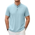 thumbnail image 1 of USNSM (M-5XL) Plus Size Henley Shirts for Men Short Sleeve Cotton Linen T-Shirts Button Collared Shirt Casual Stylish Basic Tees Blue XL, 1 of 9