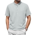 thumbnail image 1 of USNSM (M-5XL) Plus Size Henley Shirts for Men Short Sleeve Cotton Linen T-Shirts Button Collared Shirt Casual Stylish Basic Tees Blue XXXXL, 1 of 7