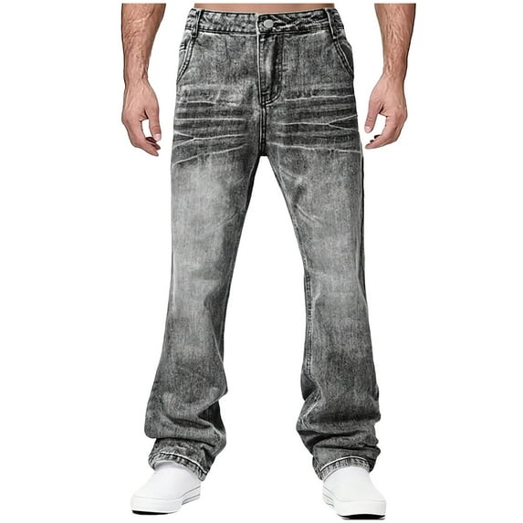 USNSM (M-5XL) Plus Size Jeans for Men Y2k Skater Vintage Plain Pants Casual Wide Leg Jeans Loose Fit Denim Jeans Black XXXL