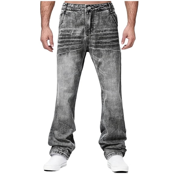 USNSM (M-5XL) Plus Size Jeans for Men Y2k Skater Vintage Plain Pants Casual Wide Leg Jeans Loose Fit Denim Jeans Black XXXXXL