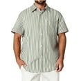 thumbnail image 1 of USNSM (M-5XL) Plus Size Men's Casual Button Down Shirts Short Sleeve Striped Cotton Beach Summer Vacation Shirt Green XXL, 1 of 8
