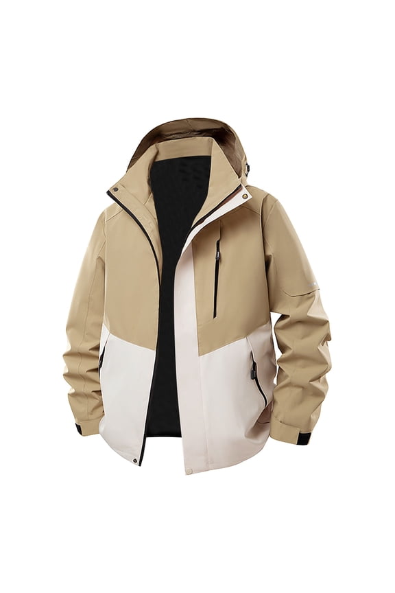 USNSM (M-5XL) Plus Size Men's Waterproof Hooded Jacket Lightweight Mountain Sports Outdoor Trench Softshell Windproof Jacket for Hiking Yellow L