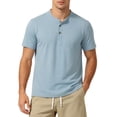 thumbnail image 1 of USNSM (M-5XL) Plus Size Mens Henley Shirts Short Sleeve Cotton Casual Summer Basic T-Shirts Button Solid Collarless Shirts for Work Blue XXL, 1 of 5