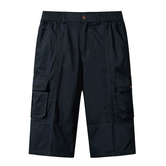 USNSM (M-6XL) Big and Tall Cargo Shorts for Men Straight Leg Zip Up Capri Cargo Pants Elastic Waist Casual Summer 3/4 Shorts Fashion Trouser Dark Blue XL