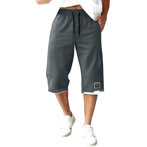 USNSM (M-8XL) Men's Big and Tall Shorts Knee Length Summer Loose Elastic Waist Drawstring Pocket Plus Size Capri Pants Streetwear Pants for Man Gray 7XL