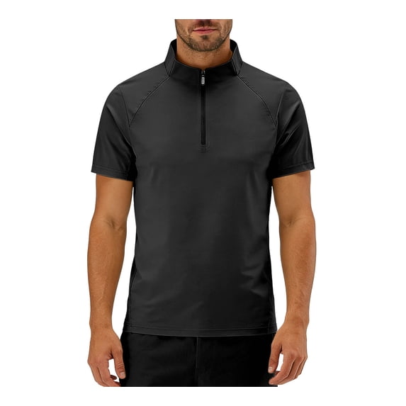 USNSM (M-8XL) Oversized Workout Shirts for Men Short Sleeve Quarter Zip Athletic Shirts Pullover Lightweight Quick Dry Loose Fit Tops Black XXL