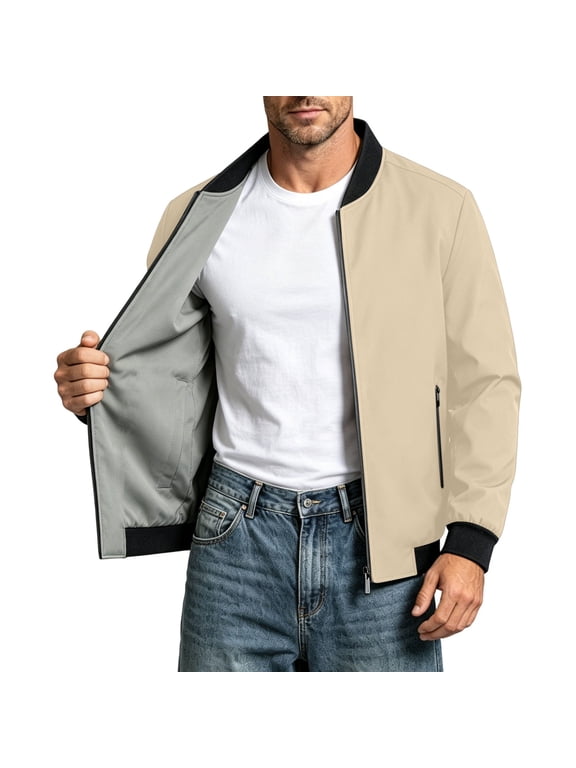 Men Bomber Jacket Lightweight Windbreaker Jackets Casual Softshell Flight Fashion Winter Fall Coat with Pockets Yellow XL