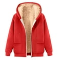 thumbnail image 1 of USNSM Men Fleece Hooded Jacket Full Zip Up Sherpa Lined Solid Color Long Sleeve Winter Warm Hooded Coat With Pockets Red S, 1 of 3