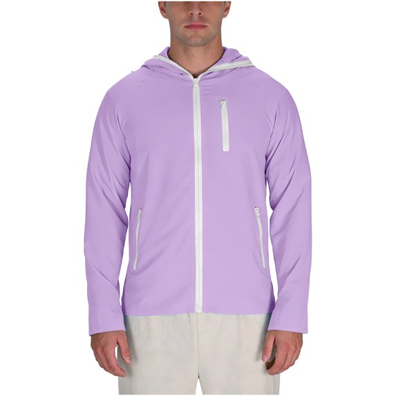 USNSM Men Full Zip Up Sun Protection Jackets Summer Outdoor Hiking Fishing Shirt Long Sleeve Lightweight UV Shirts Clothes Purple S