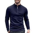 thumbnail image 1 of USNSM Men Half Zipper Golf Shirts Fleece Lined Solid Color Long Sleeved Stand Up Collar Bottom Velvet Warm Top Blue XXL, 1 of 5
