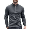 thumbnail image 1 of USNSM Men Half Zipper Golf Shirts Fleece Lined Solid Color Long Sleeved Stand Up Collar Bottom Velvet Warm Top Gray L, 1 of 5
