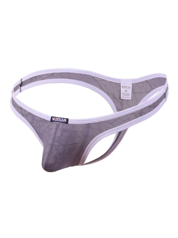 Men Mesh See Through G-String Bulge Pouch Jockstraps Thong Breathable Elastic Sports Underwear Lingerie Gray S