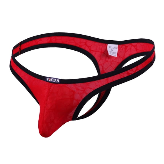 USNSM Men Mesh See Through G-String Bulge Pouch Jockstraps Thong Breathable Elastic Sports Underwear Lingerie Red M