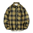 thumbnail image 1 of USNSM Men Plus Size Sherpa Lined Flannel Jacket Plaid Button Down Collared Shacket Lightweight Casual Work Shirt with Pocket Yellow XXL, 1 of 9