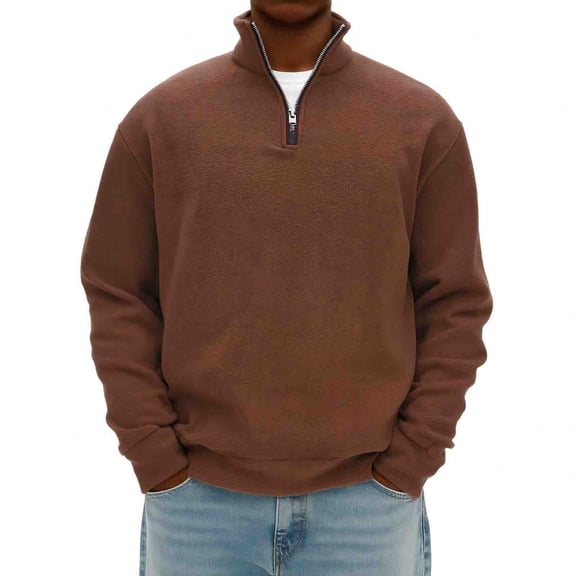 USNSM Men Quarter Zip Up Pullover Lightweight Mock Neck Sweatshirt Solid Color Casual Active Long Sleeve Shirts Brown M
