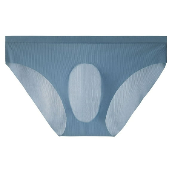 USNSM Men Seamless Underwear Ice Silk Sexy See-Through Briefs Underwear Shorts Ultra-Thin Mini Bikini Blue L