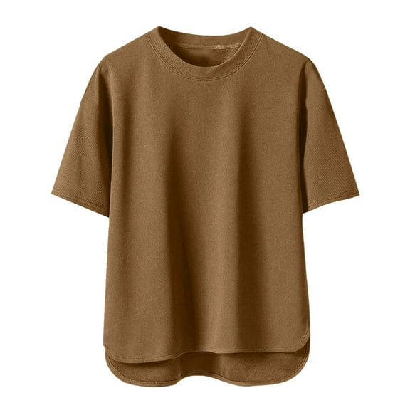USNSM Men Summer Quick Dry Soft Comfort Breathable Crew Neck T Shirt Short Sleeve Fashion Loose Solid Color Tee Tops Brown S