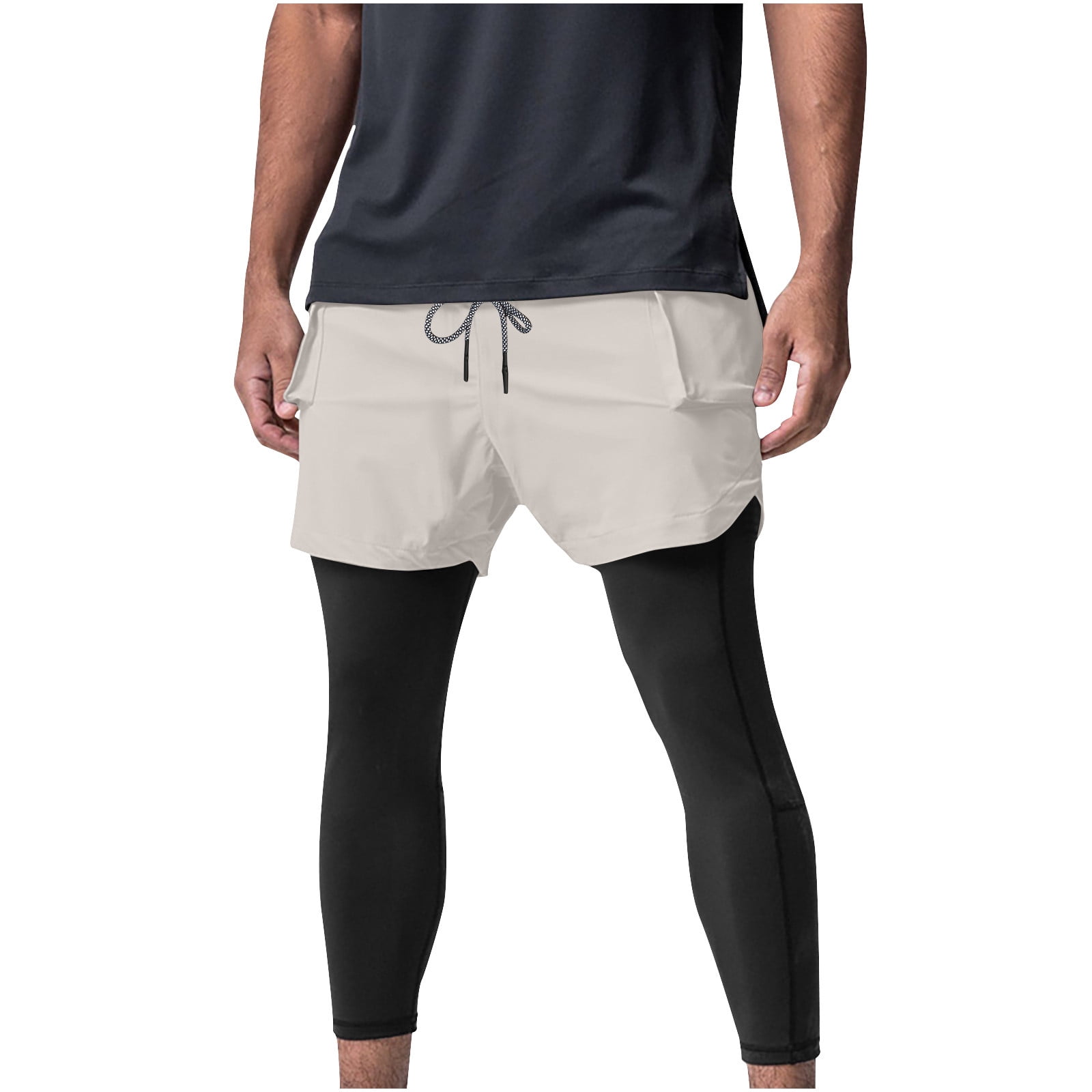 USNSM Men's 2 in 1 Running Pants Compression Athletic Pants Tights