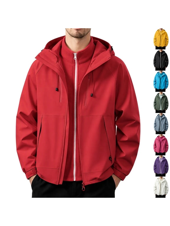 Men's 3 in 1 Detachable Fleece Lined Hooded Jacket Waterproof Windbreaker Windproof Full Zip Outdoor Hiking Coat White M