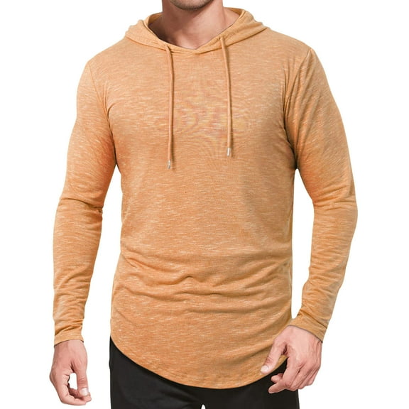USNSM Men's Athletic Hooded Shirts Long Sleeve Workout Sport Hoodie Casual Running T Shirt Quick Dry Pullover Top Orange M
