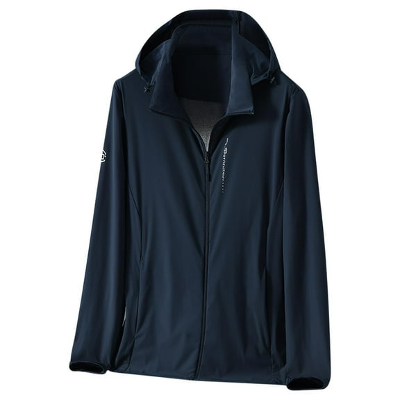 USNSM Men's Autumn and Winter Casual Solid Long Sleeve Zipper Closure With Pockets Outdoor Sunwear Hooded Jacket Coat Blue L