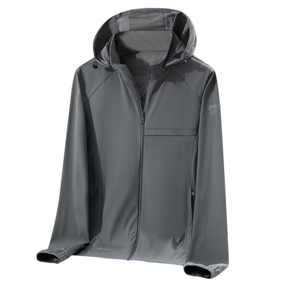 USNSM Men's Autumn and Winter Casual Solid Long Sleeve Zipper Closure With Pockets Outdoor Sunwear Hooded Jacket Coat Gray XXXXL