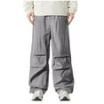 thumbnail image 1 of USNSM Men's Baggy Cargo Pants Solid Color Casual Loose Fit Parachute Pant Fashion Elastic Waist Drawstring Pants with Pockets Gray XXXL, 1 of 8