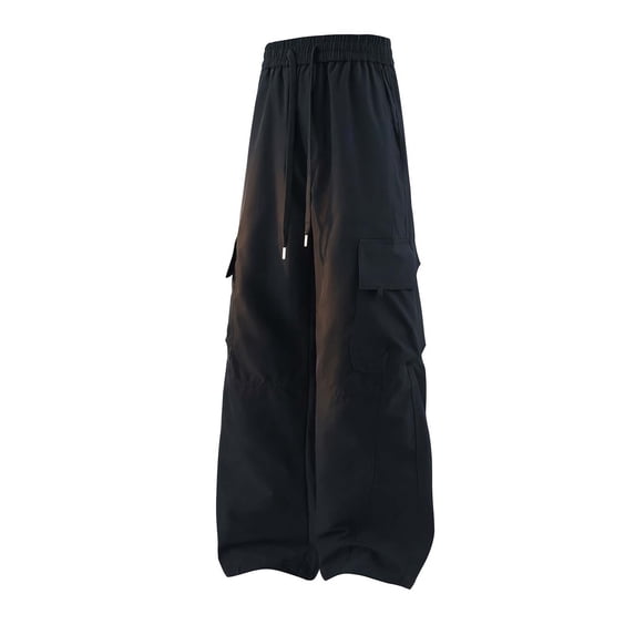 USNSM Men's Baggy Cargo Pants Trendy Elastic Waist Casual Parachute Pant Loose Fit Harem Joggers with Pockets for Streetwear Black M