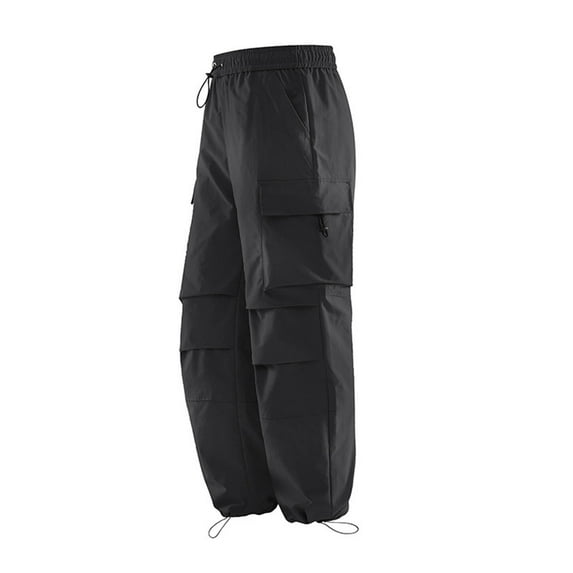 USNSM Men's Baggy Cargo Pants Waterproof Hiking Pants Streetwear Casual Multi Pocket Parachute Pants for Camping and Outdoor Black XXL