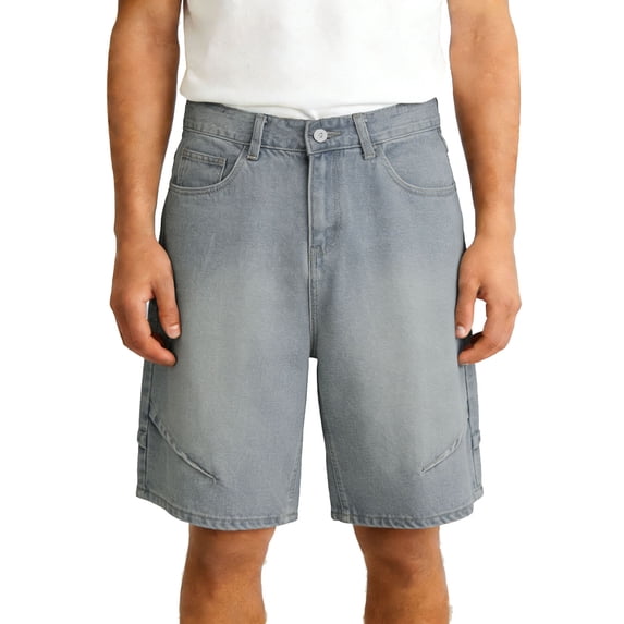 USNSM Men's Baggy Jean Shorts Loose Fit Vintage Wide Leg Trendy Streetwear Hip-Hop Casual Denim Short with Pocekts for Men Blue M