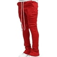 thumbnail image 1 of USNSM Men's Bell Bottoms Trendy Casual Slim Fit Flared Pants Drawstring Elastic Waist Full Length Trousers with Pockets Red S, 1 of 6