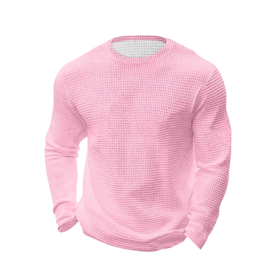USNSM Men's Big and Tall Long Sleeve Shirts, Waffle Crew Neck Loose Casual Solid Color T-shirt Sports Top Lightweight Slim Fit Undershirts Pink XXL