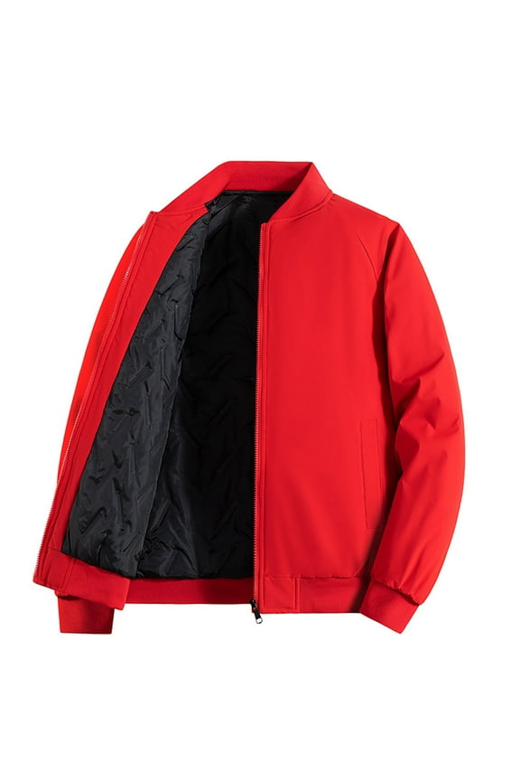Men's Bomber Jacket Fashion Stylish Lightweight Windbreaker Solid Color Long Sleeved Spring Fall Casual Jackets for Men Red XL