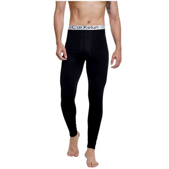 USNSM Men's Breathable Thermal Underwear Bottom Fleece Lined Pant Long Johns Leggings for Men Base Layer for Cold Weather Black L
