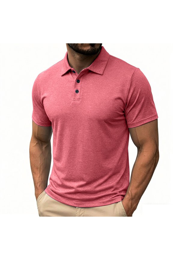 Men's Business Casual Shirts Button Down Shirt Solid Colod Lapel Short Sleeve T-Shirt Stretchy Golf Tees Fitted Dress Shirts Red XL