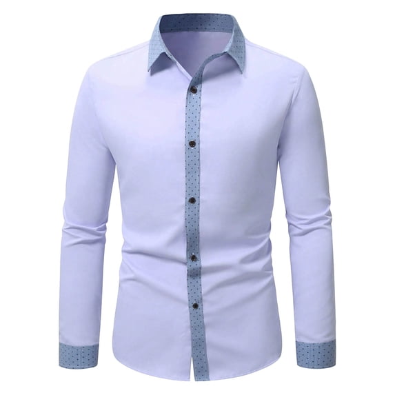 USNSM Men's Business Shirts Lapel Collar Button Down Long Sleeve Patchwork Shirt Casual Work Office Dressy Blouses Tops Purple XL