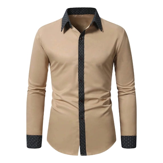 USNSM Men's Business Shirts Lapel Collar Button Down Long Sleeve Patchwork Shirt Casual Work Office Dressy Blouses Tops Yellow M