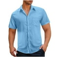 thumbnail image 1 of USNSM Men's Button Down Short Sleeve Shirt Casual Cotton Textured Solid Color Summer Beach Wedding Shirts with Pocket Blue L, 1 of 6