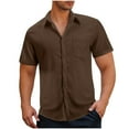 thumbnail image 1 of USNSM Men's Button Down Short Sleeve Shirt Casual Cotton Textured Solid Color Summer Beach Wedding Shirts with Pocket Brown S, 1 of 6